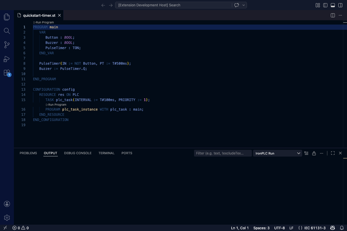 VS Code showing an IEC 61131-3 Structured Text file with syntax highlighting