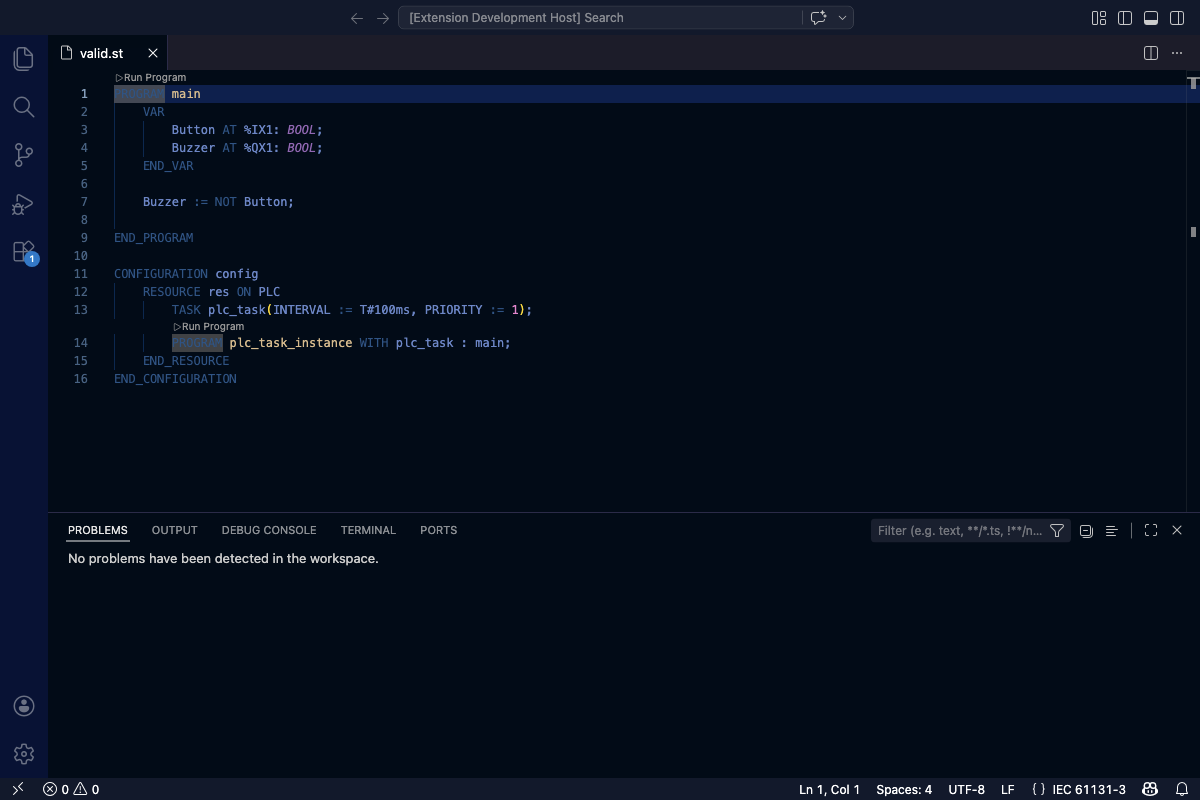 VS Code editor showing the Run Program code lens above a PROGRAM declaration